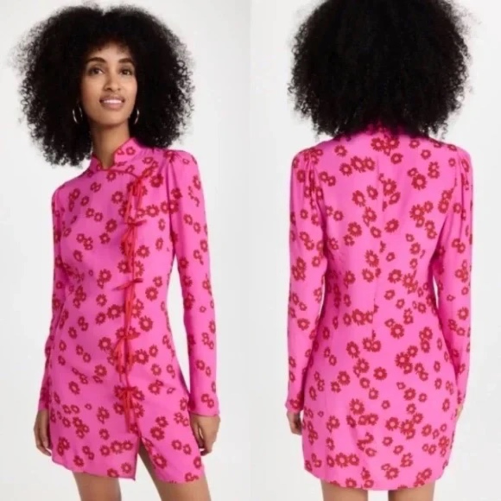 Kitri Allegra Pink Daisy Print Long Sleeve Mini Dress - Size Us 2